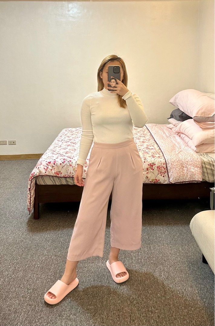 Blush pink sales wide leg trousers