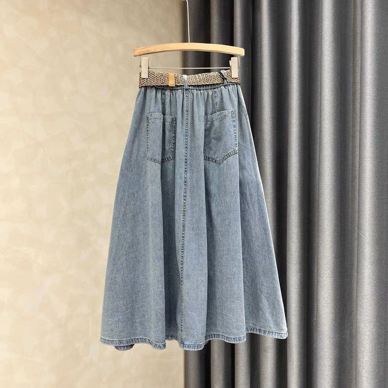 BNWT Denim Midi Long Button Down Flare Skirt with Pockets with