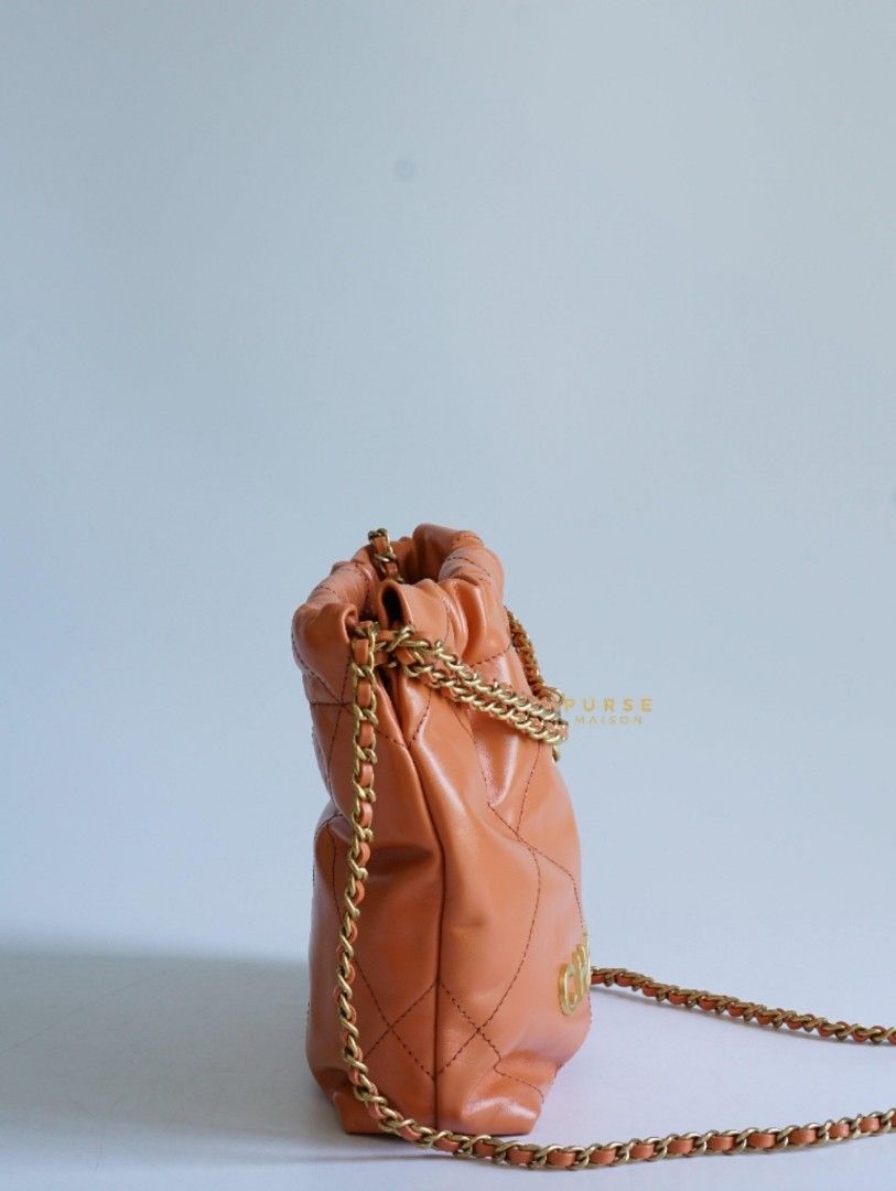 Chanel 22 mini hobo bag gold-tan calfskin