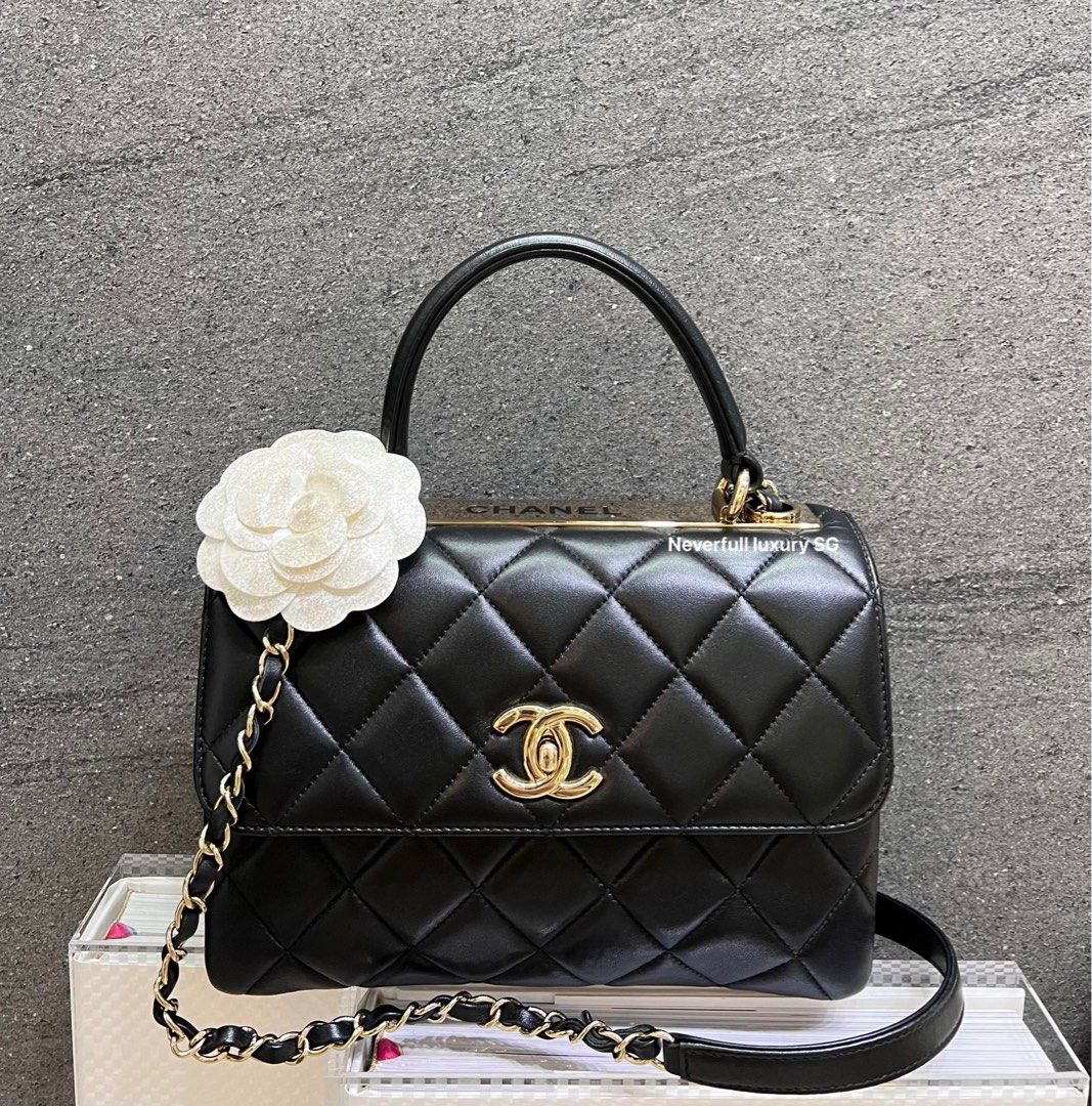 Chanel Small Trendy Flap Bag with Top Handle Black Lambskin in GHW, Luxury,  Bags & Wallets on Carousell
