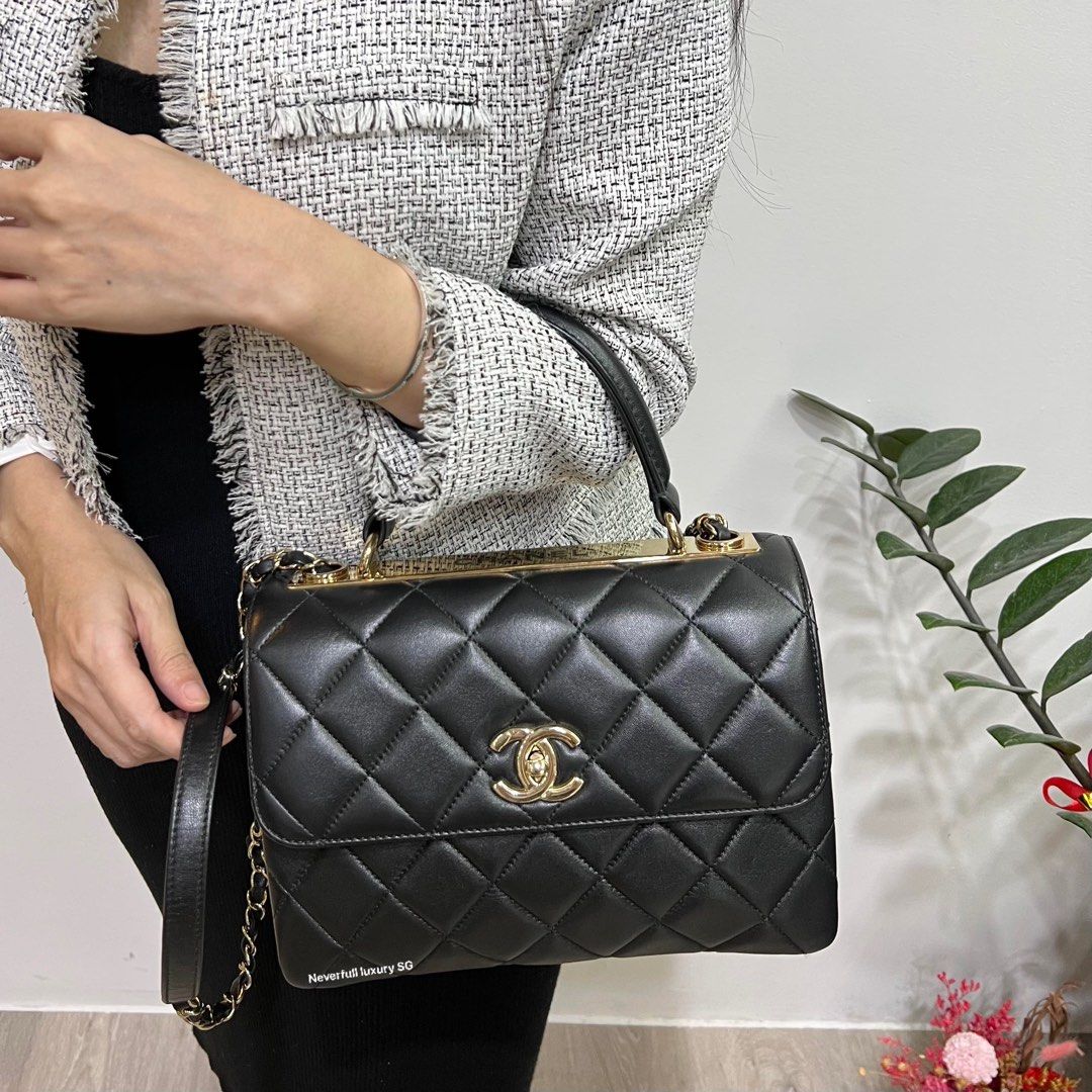 Chanel Small Trendy Flap Bag with Top Handle Black Lambskin in GHW