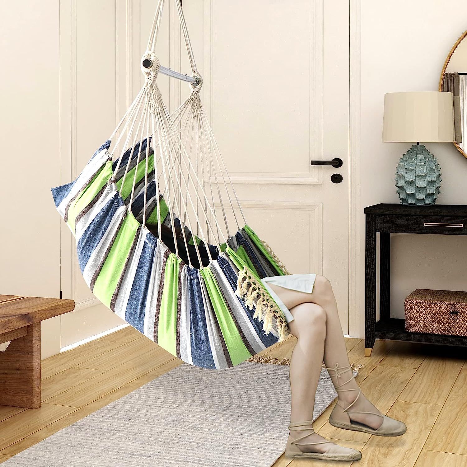 Chihee Hammock Chair Hanging Seat 2 Pillows Included Durable Stainless Steel Spreader Bar Portable Hanging Chair Side Pocket Large Macrame Chair Set