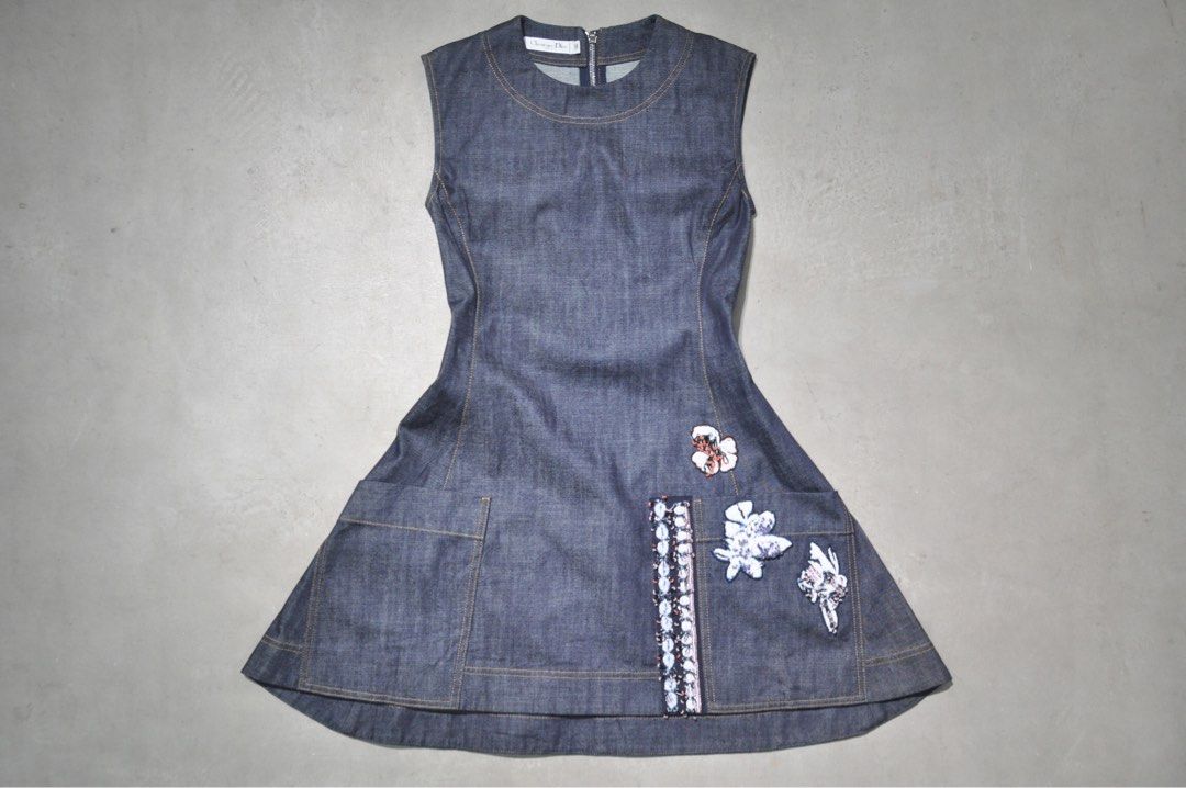 white christmas dresses Vintage 2000 Christian Dior by John Galliano Trompe L'oeil Denim Print Silk  Bias-Cut Dress