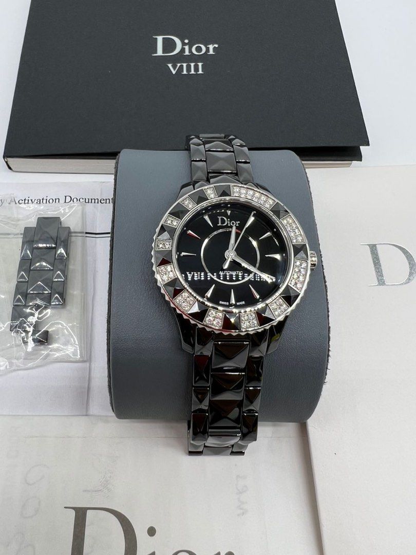 Christian Dior VIII 33mm Ceramic Diamond Black Dial Ladies Watch