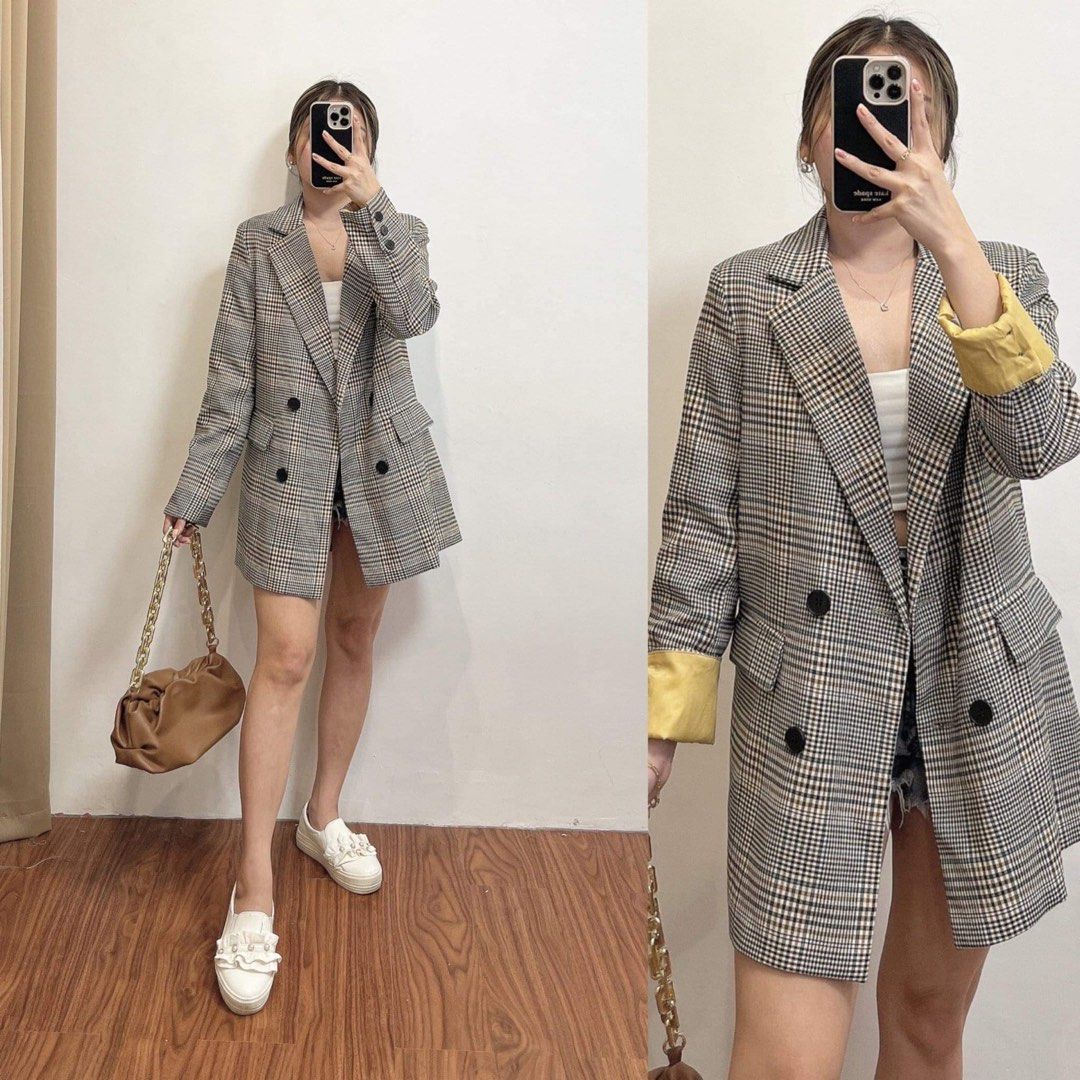 Classy Checkered Coat Women s Fashion Coats Jackets and Outerwear on Carousell