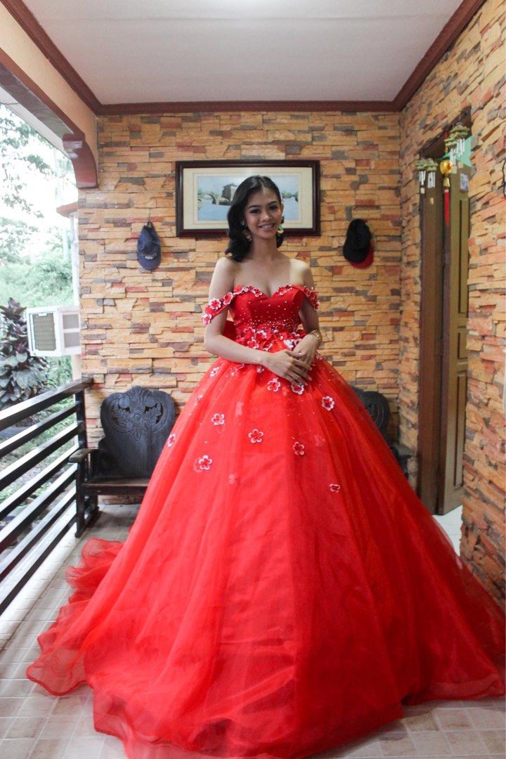 Off shoulder Dress - Off shoulder Red Dress - Red Glitter Fabric - Red |  Prom dresses ball gown, Ball gown dresses, Ball gowns