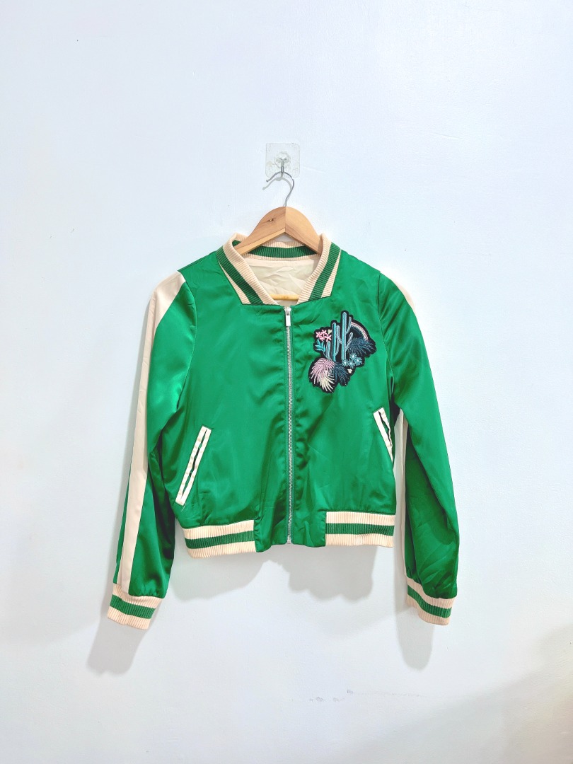 Emerald Green Bomber Jacket, Women's Fashion, Coats, Jackets and