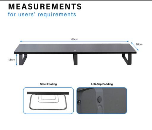 Extra Long Monitor Riser Stand, Wood & Steel Desktop, Ergonomic Desk ...