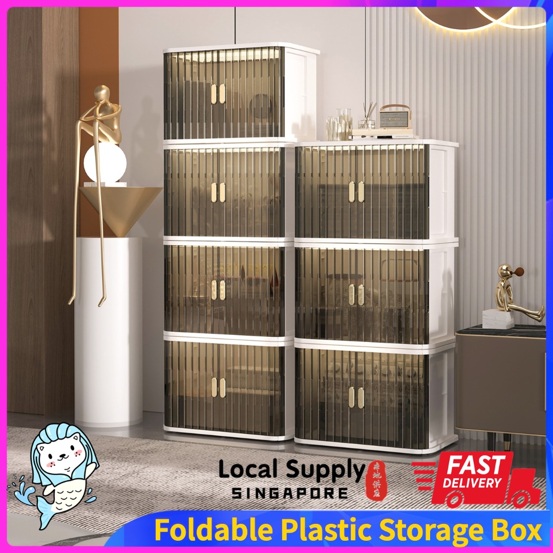 Foldable Plastic Storage Box, Window Shutters Storage Box with Lid