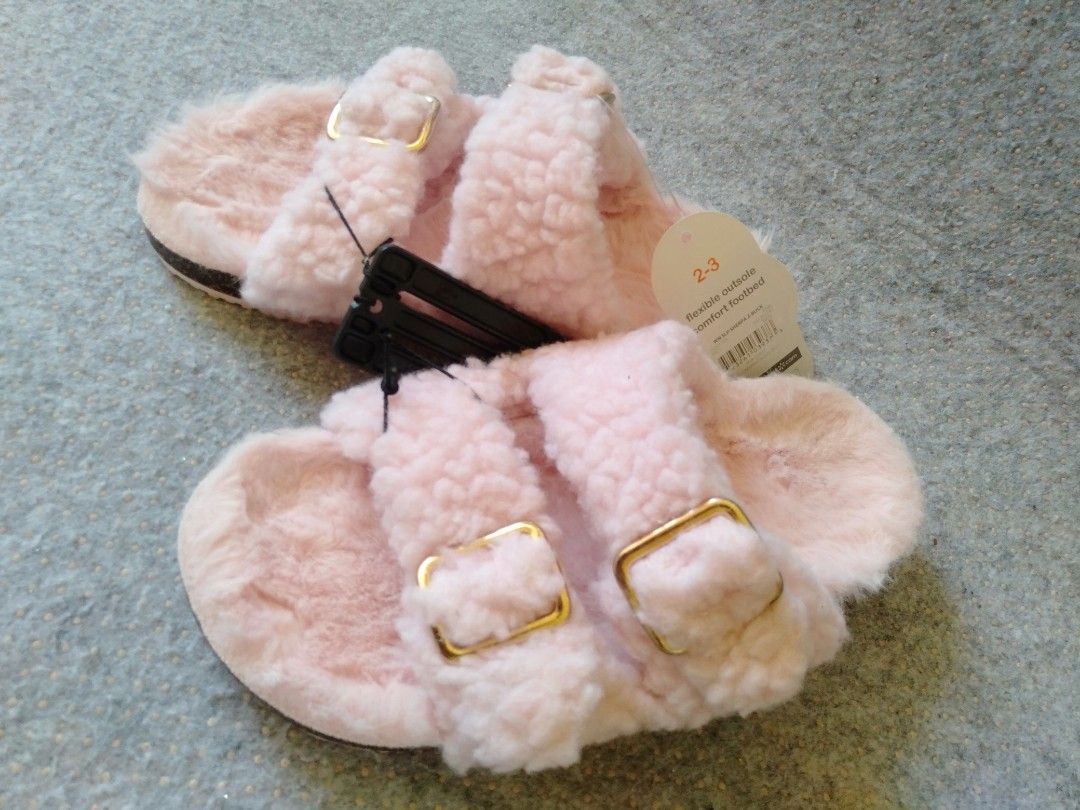 Wonder nation two buckle hotsell faux fur footbed slippers