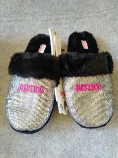 FROM USA Size 6 Youth or Size 8 Women's Closed Toe Faux Fur Slippers - JUSTICE