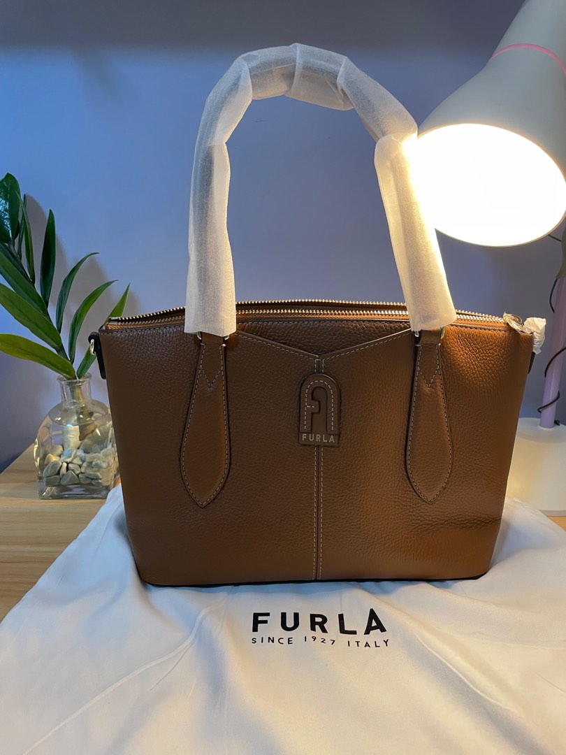 Furla Dafne Leather Satchel in Cognac, Women's Fashion, Bags & Wallets
