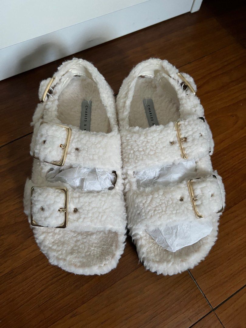 Furry top platform sandals
