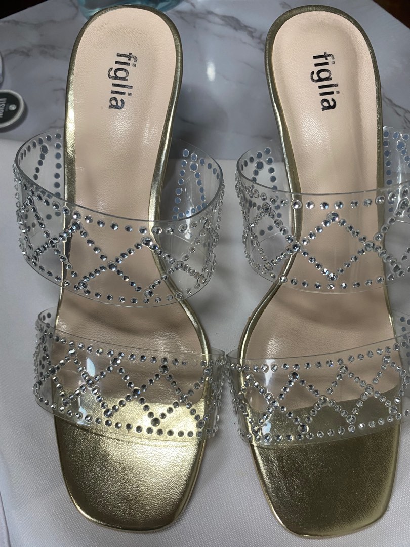 Glass heels - Figlia Gold, Women's Fashion, Footwear, Heels on Carousell