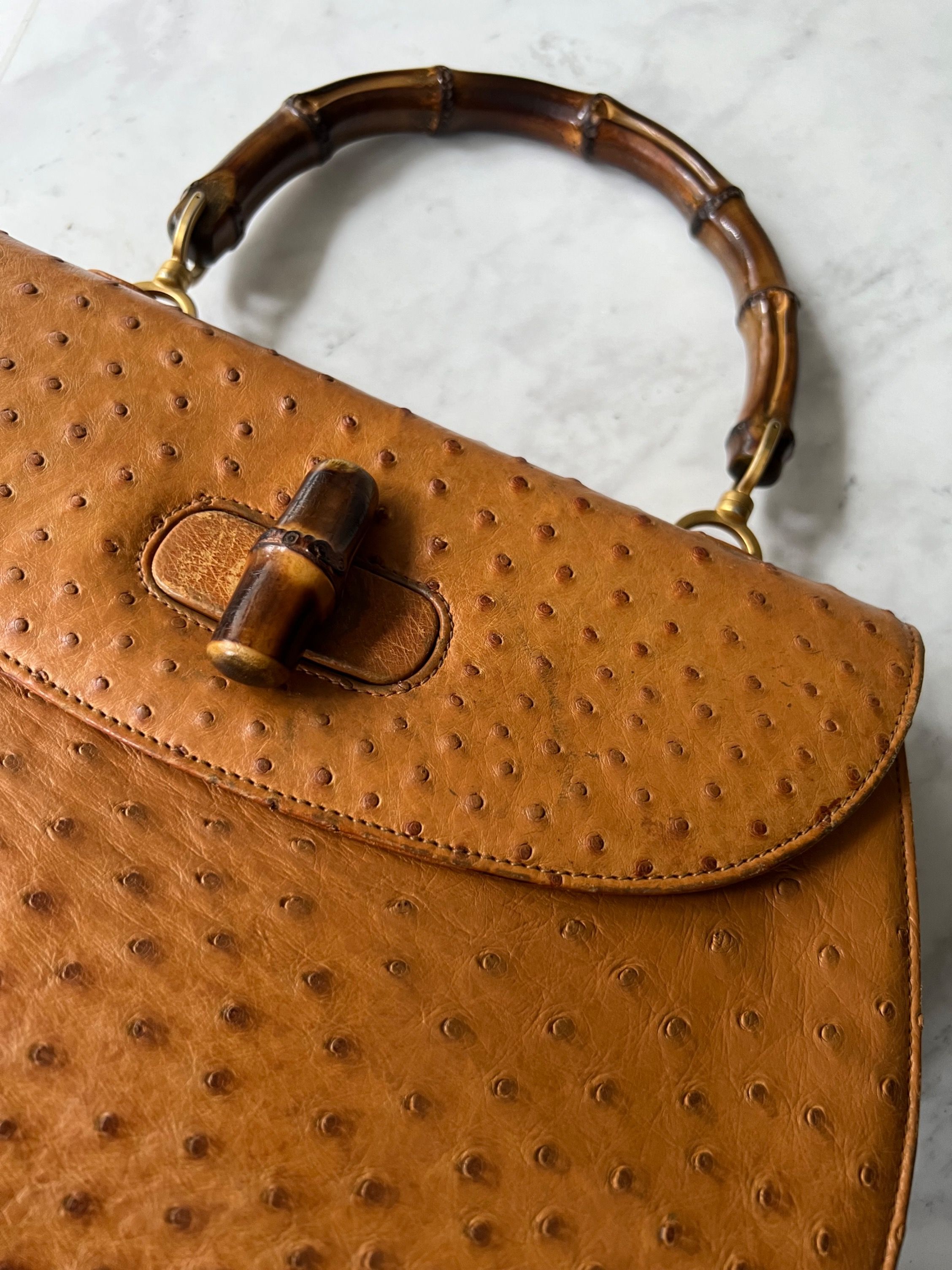 GUCCI Bamboo Ostrich Bag Cream Ostrich Solid Handbag – Labels Luxury