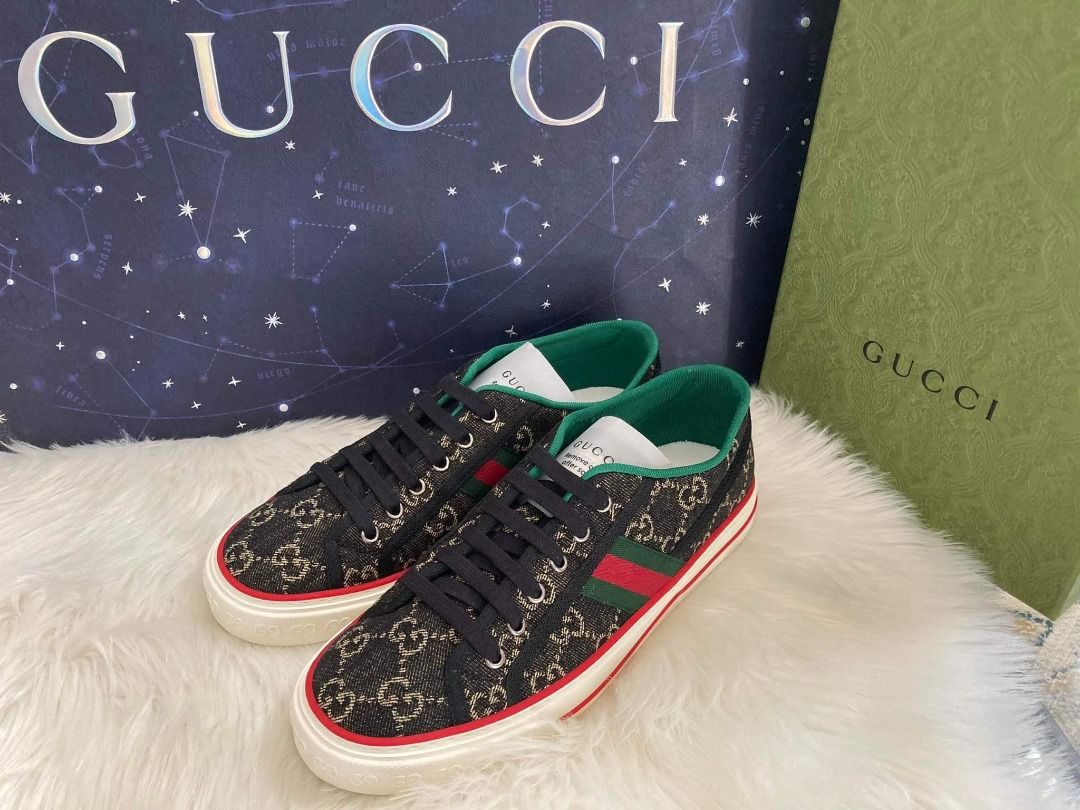 GUCCI New Denim GG Monogram Web 1977 Sneakers 7.5 Men s Fashion Footwear Sneakers on Carousell