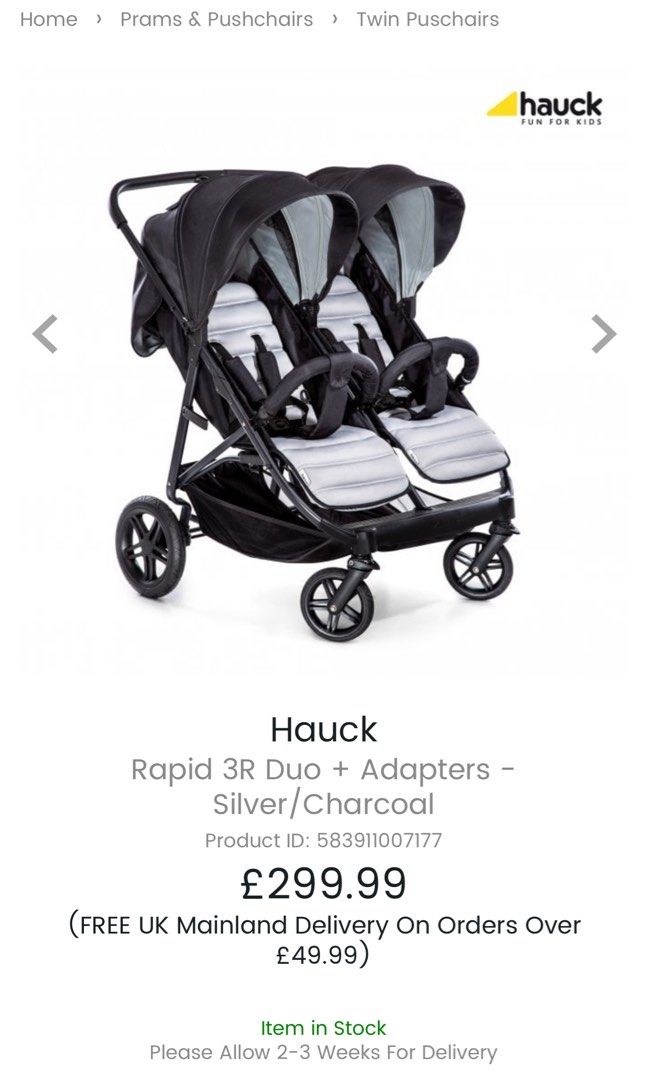 Hauck Rapid 3R Duo + Adapters - Silver/Charcoal