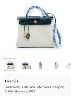Hermes Herbag 31cm Fauve and Beton Vache Hunter and Toile Gold