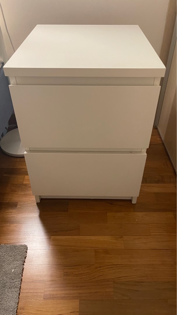 IKEA Bedside Table MALM White 2 drawers, Furniture & Home Living