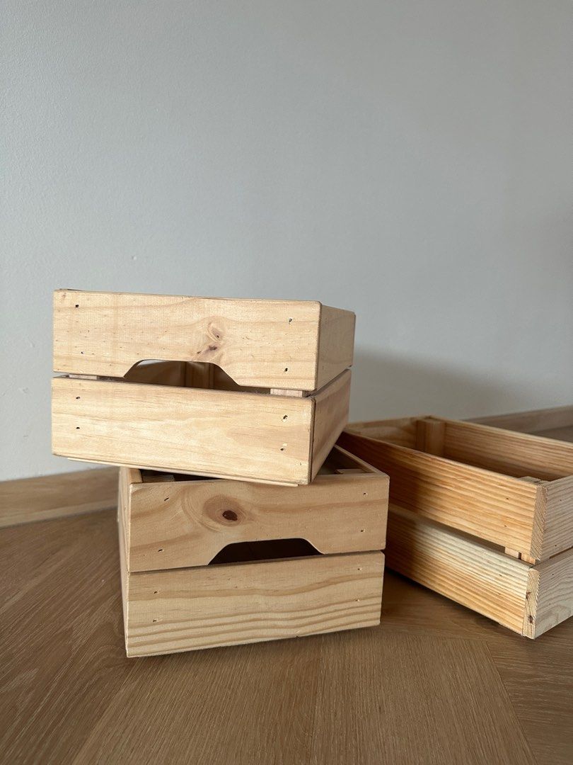 Ikea Knagglig wooden crates, Furniture & Home Living, Home Improvement