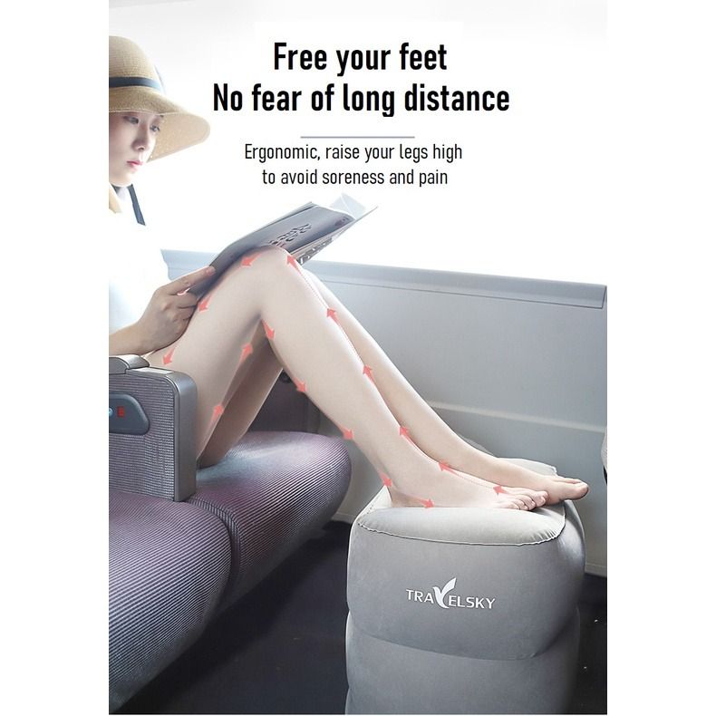 Inflatable Footrest Leg Rest Cushion Pillow Travel Airplane Train Car 3 Adjustable Height