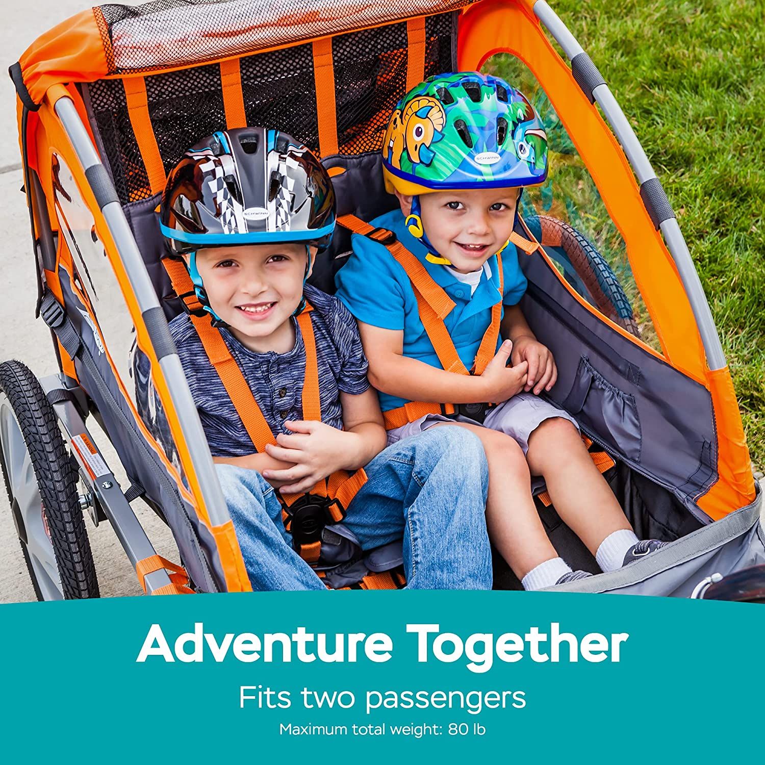 Instep Quick N EZ Double Tow Behind Bike Trailer for Toddlers Kids Converts to Stroller Jogger 2 in 1 Canopy Universal Bicycle Coupler Folding Frame Multiple Colors Orange Sports Equipment Other Sport...