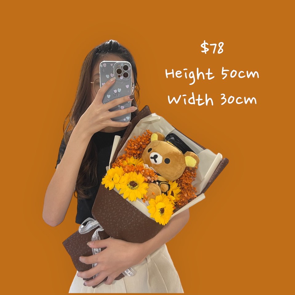 [INSTOCKS] Rilakkuma Plush Graduation Bear Toy Flower Bouquet