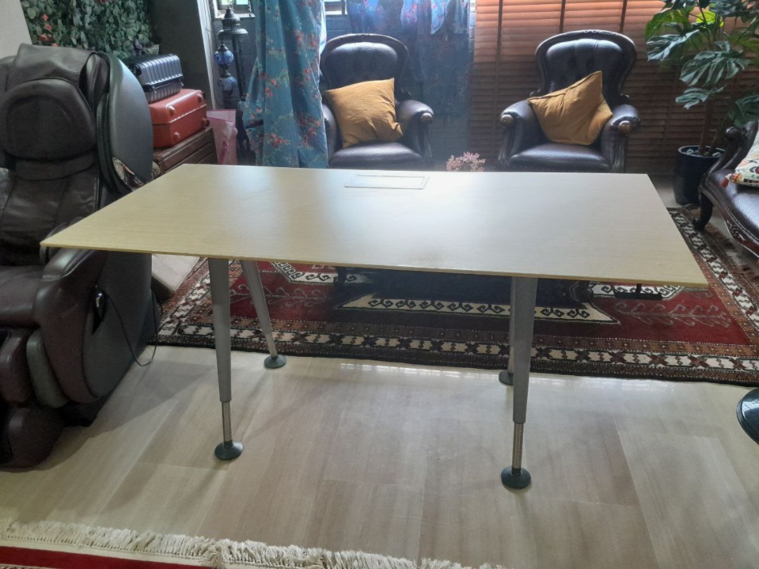 Knoll Desk, Manual height adjust legs, Beige table top, 1.6m x 0.75m