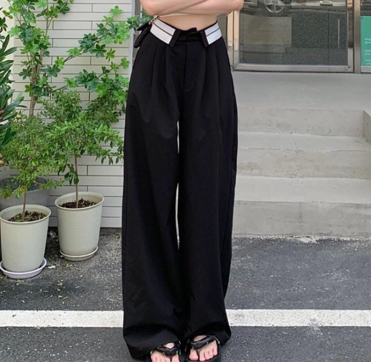 High-Waist Korean Black Pant