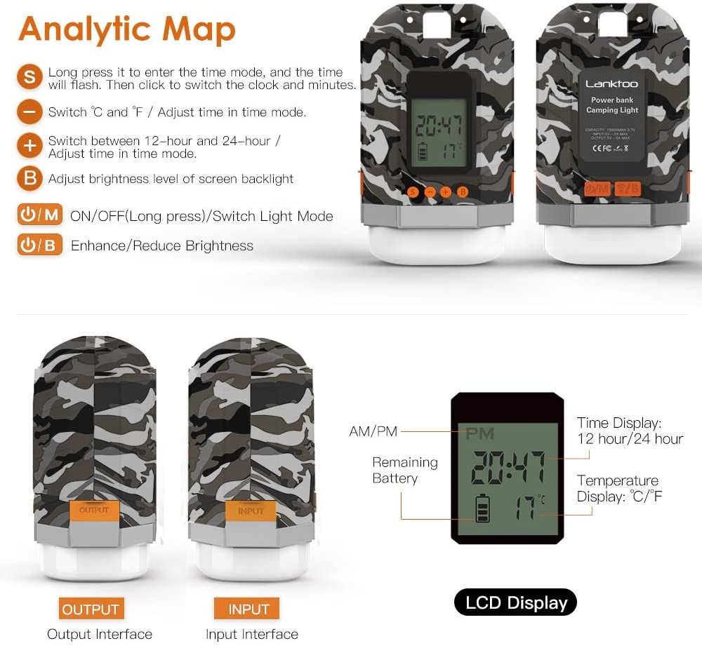 lanktoo LED Camping Lantern USB C Rechargeable Camping Lights Running