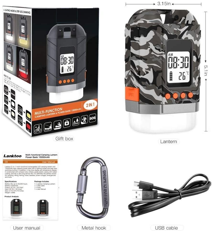 lanktoo LED Camping Lantern USB C Rechargeable Camping Lights Running