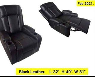 Leather black recliner chair with cup holder