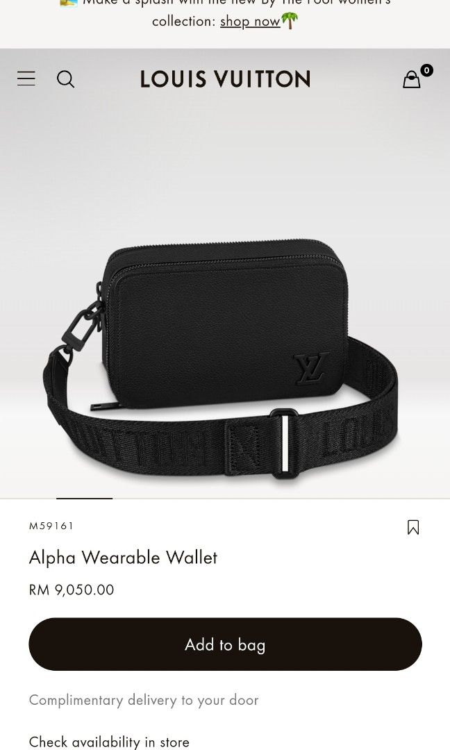 L.V. Aerogram Alpha Wearable Wallet Series Men Leather Black