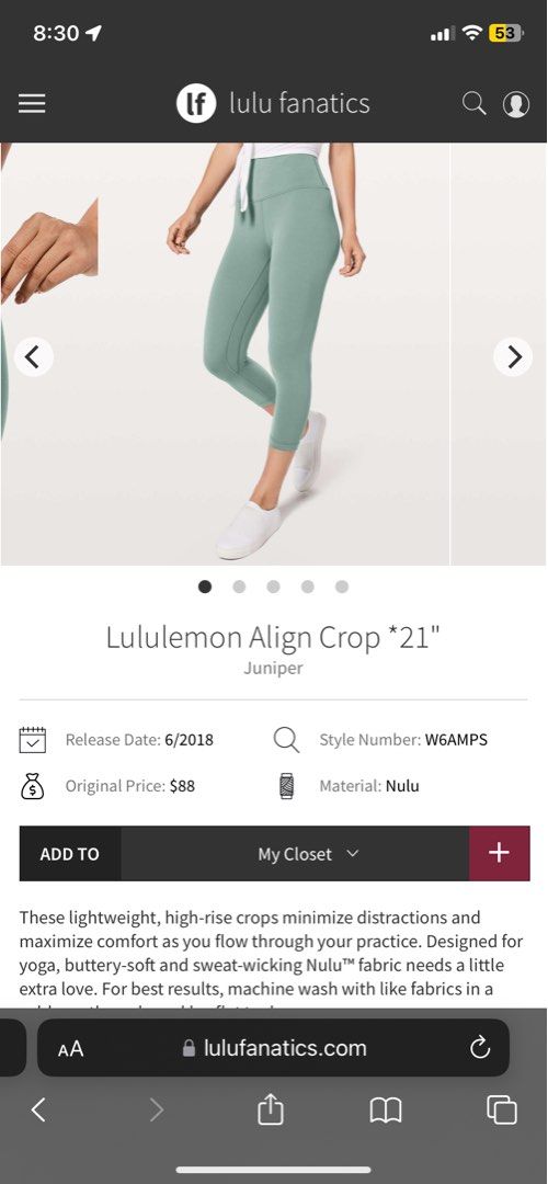 Lululemon Align Crop *21 - Tidewater Teal - lulu fanatics