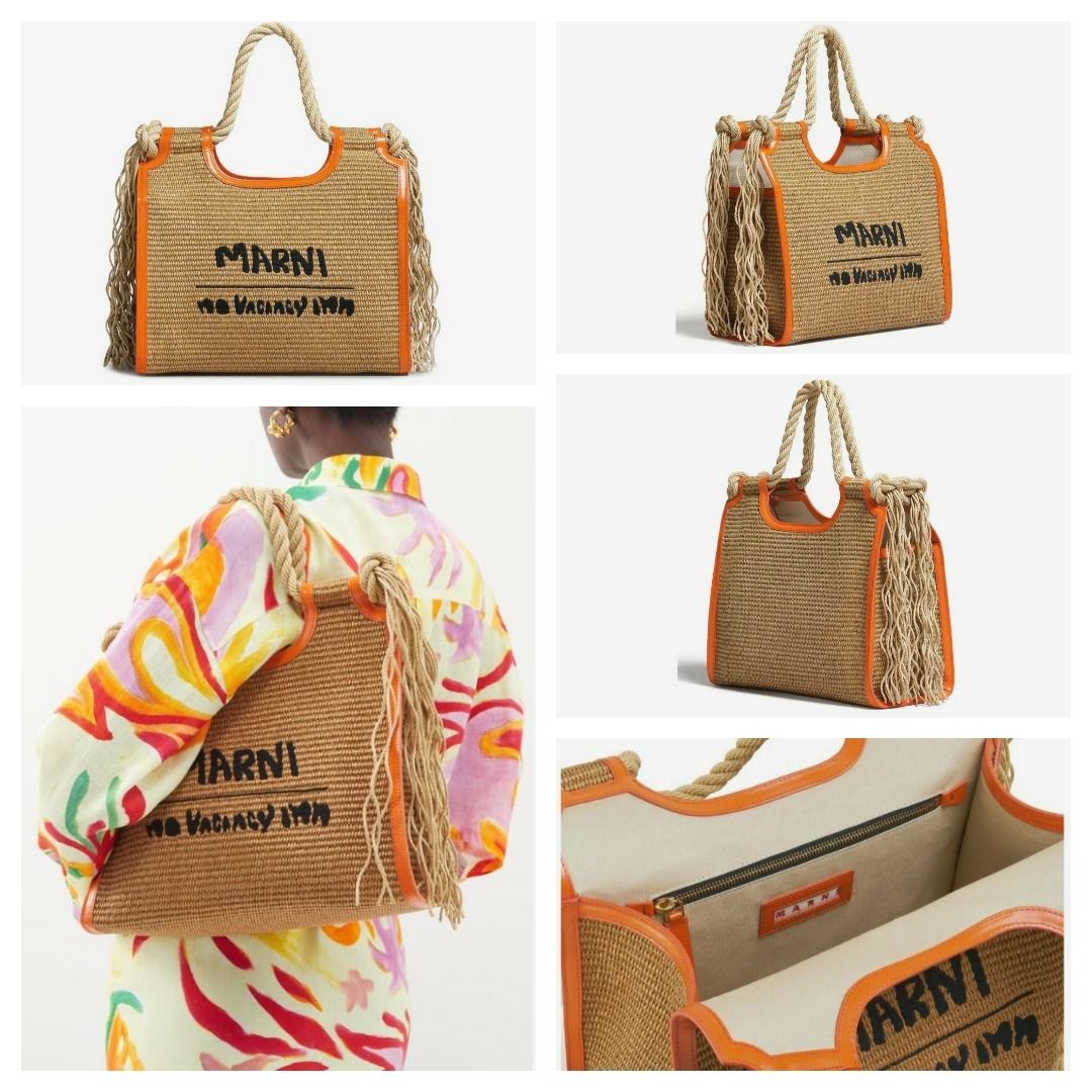【MARNI】 No Vacancy Inn Marcel ラフィア トートバッグ Marni x No Vacancy Inn Marcel raffia-effect tote bag Marni