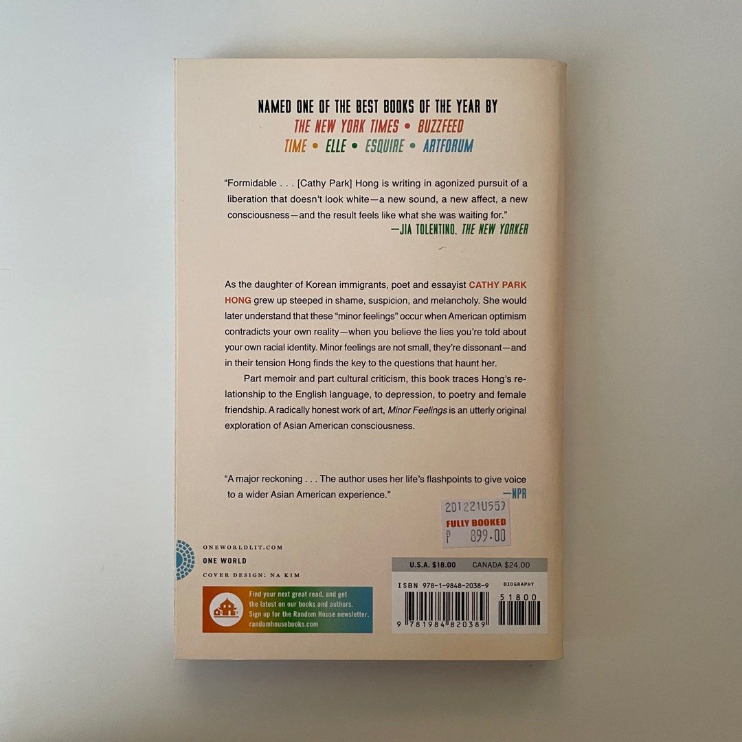 Minor Feelings, Cathy Park Hong (Category: Storybooks) located in Manila. Submitted by ylianax (Listing ID 1241430063, Image 2). Description: .