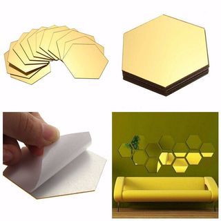 Wall Stickers, LYGZTing 24 PCS Gold Wall Decor Removable Mirror Stickers  DIY Acrylic Mirror Stickers for Walls Hexagon Mirror Wall Stickers Non  Glass