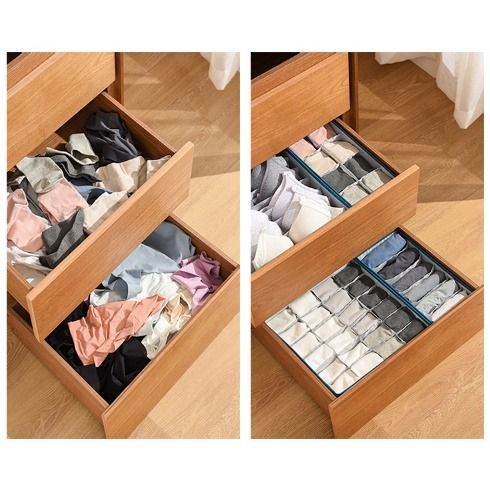 Wardrobe Organizer , Drawer Divider , 17 Grid Underwear & Socks Washable  Box with Lid 