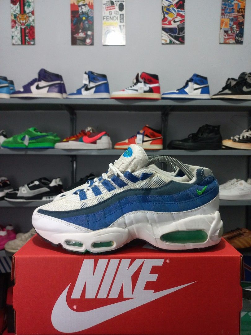 Nike Airmax 95 White Blue Slate, Fesyen Pria, Sepatu , Sneakers di Carousell