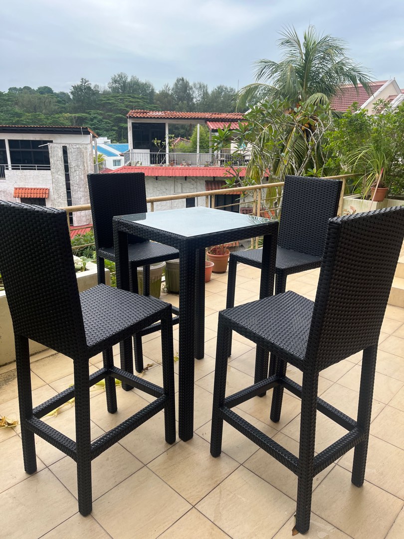 Outdoor high table + 4 chairs, Furniture & Home Living, Outdoor