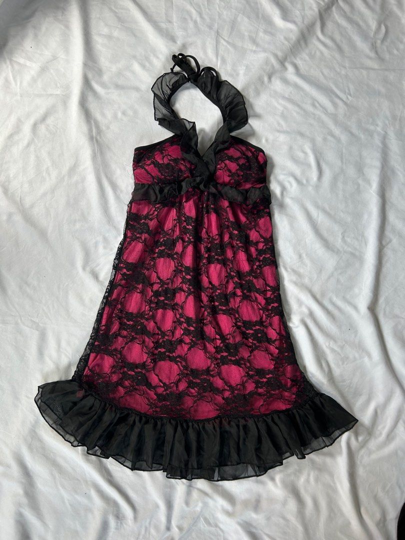 pink gothic lace black goth lolita emo punk grunge, Women's Fashion, Dresses  & Sets, Dresses on Carousell