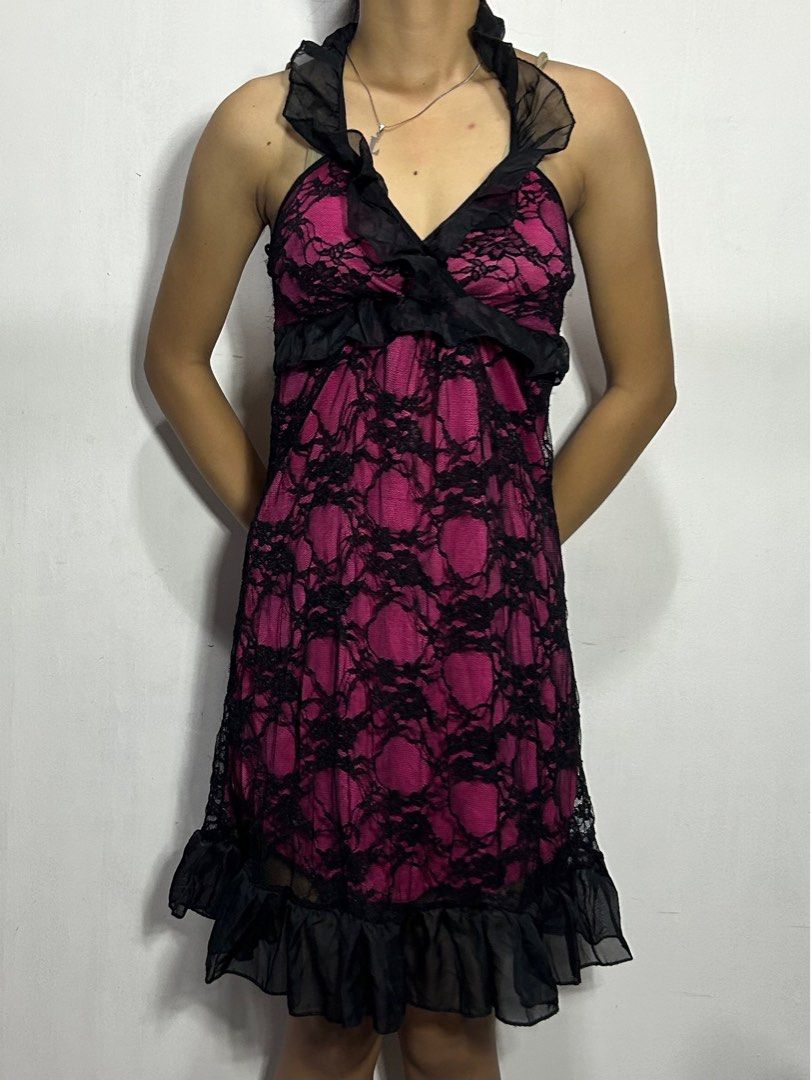 pink gothic lace black goth lolita emo punk grunge, Women's Fashion, Dresses  & Sets, Dresses on Carousell
