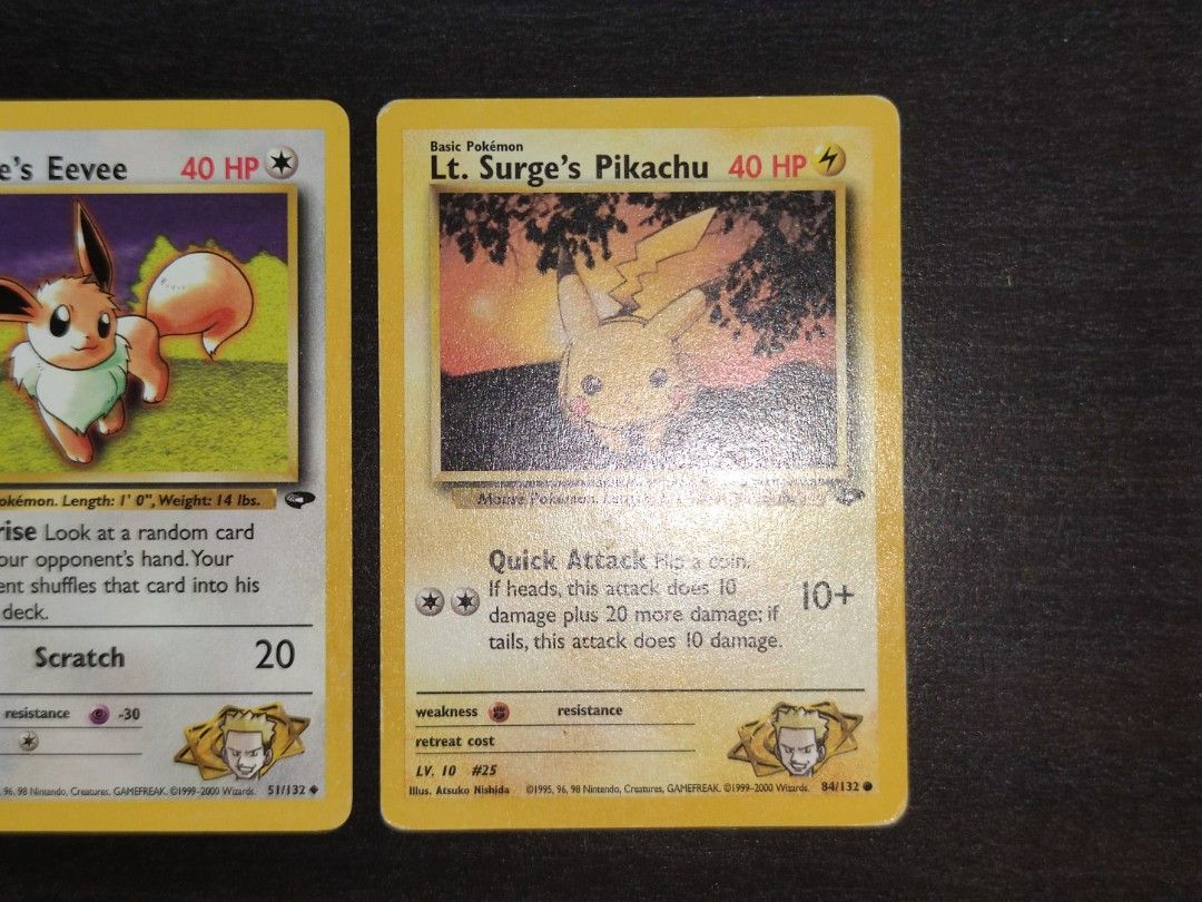 Pokemon Lt Surge Eevee 1st Edition & Pikachu, Hobbies & Toys, Toys & Games  on Carousell