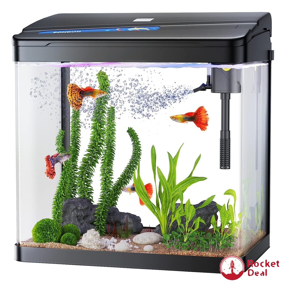 PONDON 5 Gallon Fish Tank Betta Fish Glass Aquarium Starter Kit Desktop Fish Tank Includes Filter and LED Light Black 5Gallon Black Pet Supplies Homes Other Pet Accessories on Carousell