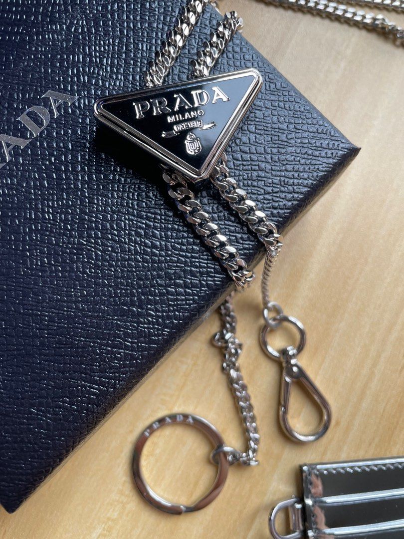 RTP $2,240) PRADA CRYSTAL CARD HOLDER WITH ADJUSTABLE CHAIN