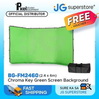 Pxel 2.4 x 6m Panoramic Chroma Key 4-Fold Green Screen Background Muslin Cloth with Kit Foldable Aluminum Butterfly Frame for Photography and Videography | BG-FM2460 | JG Superstore