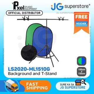 Pxel LS2020-ML1510G 100x150cm Collapsible Chromakey Blue & Green Screen 2-in-1 Backdrop Double Sided 100% Cotton Muslin Fabric Background Backdrop Kit with Stand Support | JG Superstore