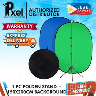 Pxel LSF-MS1520G 150x200cm Collapsible Chromakey 2-in-1 Double Sided Blue and Green Backdrop with 200cm Stand Support | JG Superstore