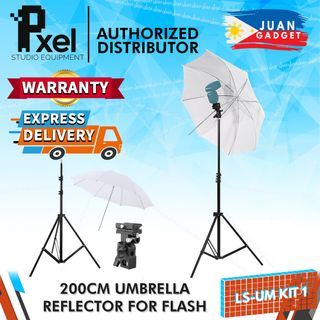 Pxel LS-UM KIT 1 White Photo Umbrella with Light Stand and Camera Flash Mount with Umbrella Socket for Photography and Studio Equipment | JG Superstore