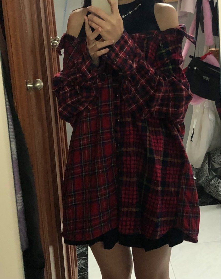 Red plaid clearance button up dress